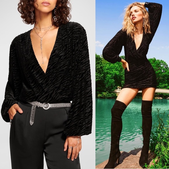 Ramy Brook Tops - RAMY BROOK Zebra Stripe Velvet Burnout Puff Long Sleeve Draped V-Neck Top‎ XS